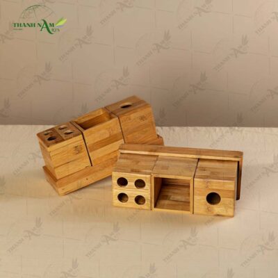 Crafted from natural bamboo, the Modular Bamboo Desk Organizer blends smart storage with timeless elegance.